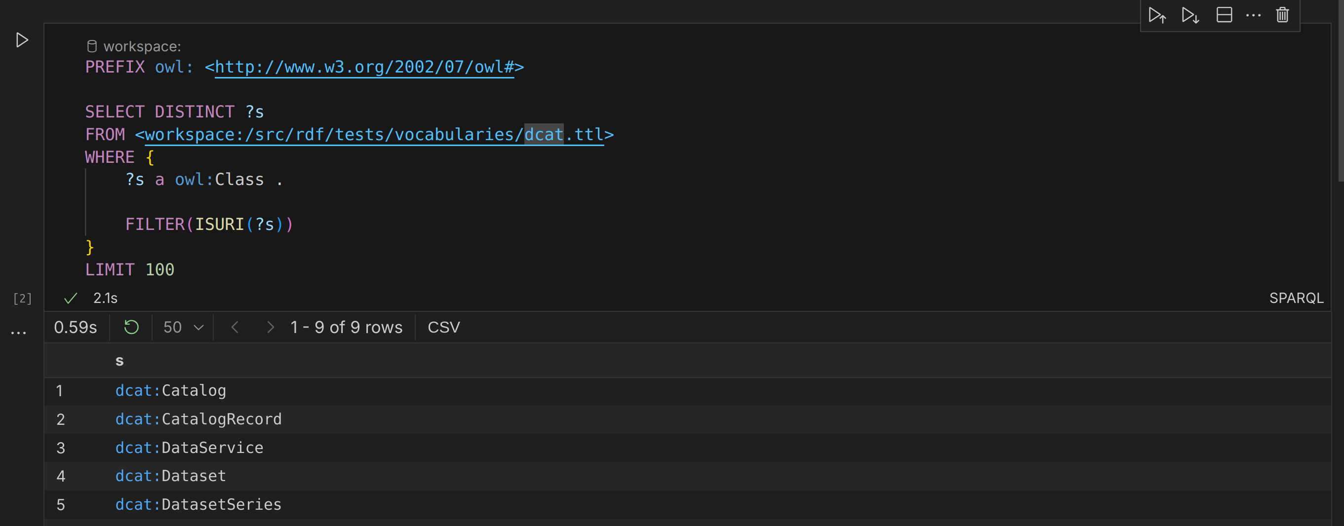 Screenshot of a SPARQL cell
