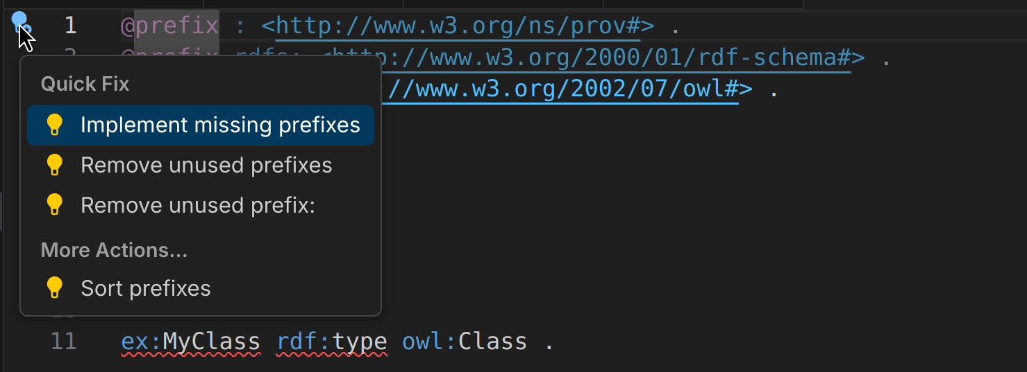 Options for managing prefix declarations in a Turtle file