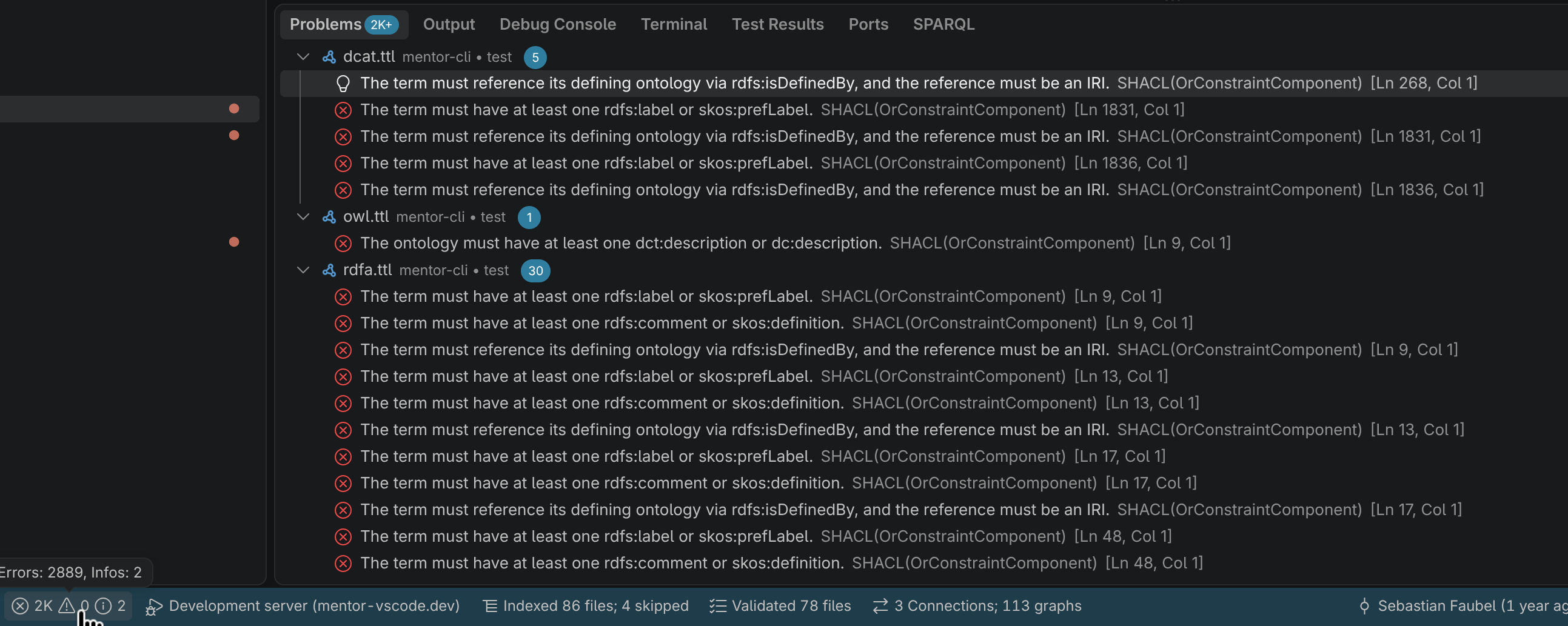 Screenshot of the Visual Studio Code Problems Panel