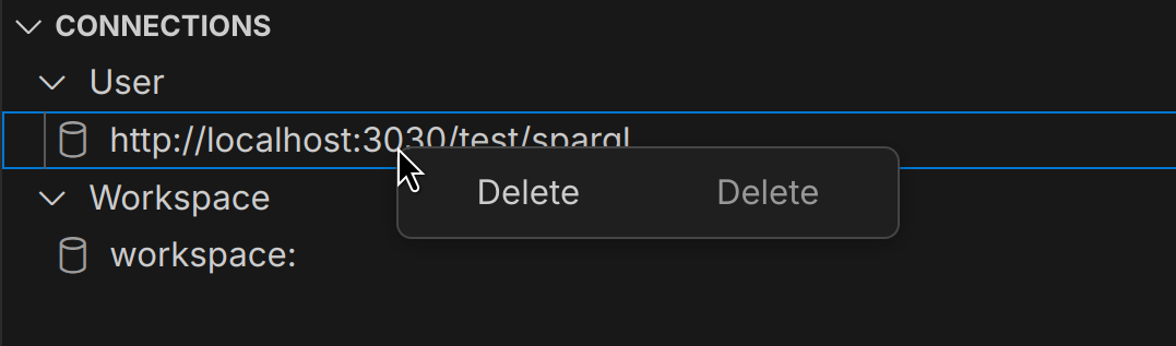 Deleting a SPARQL connection using the context-menu