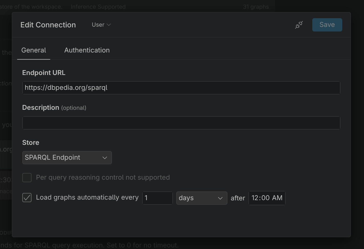 SPARQL connection parameter form