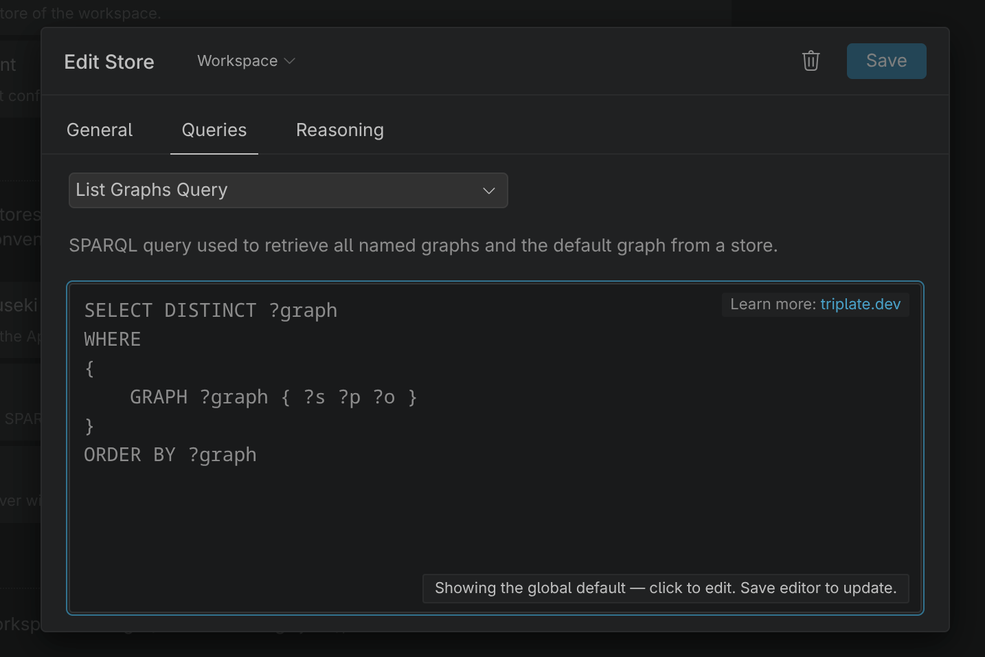 Queries settings of a SPARQL store