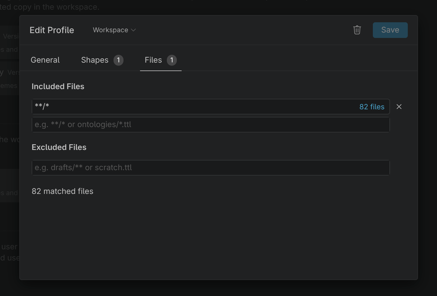 Files tab of the validation profile dialog