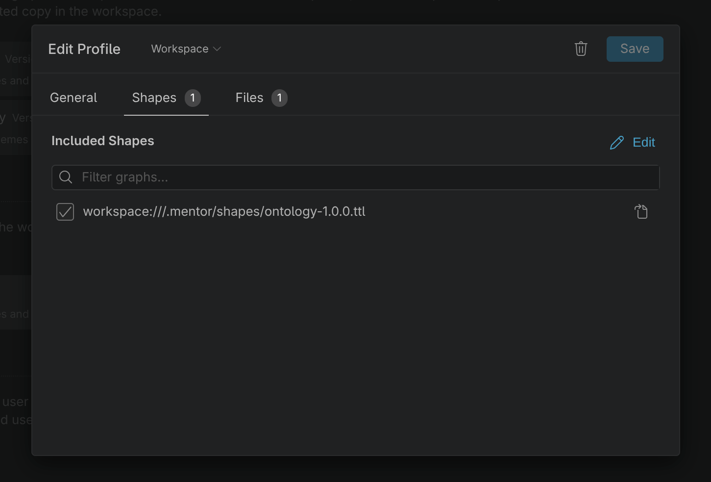 Shapes tab of the validation profile dialog