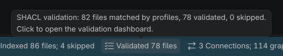 Screenshot of the validation status bar item
